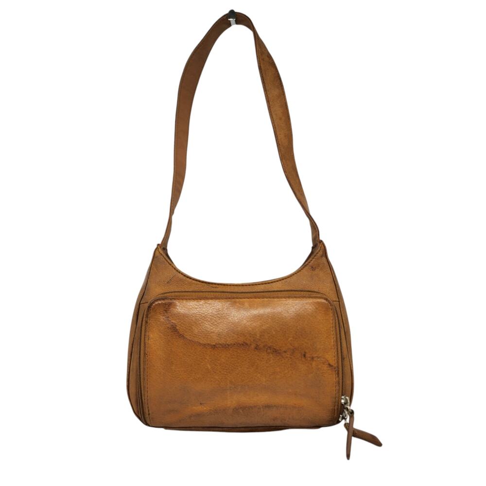 Vintage Fossil Purse Brown Tan Cognac Weathered Y2k 2000s Shoulder Boho Leather - Picture 2 of 16